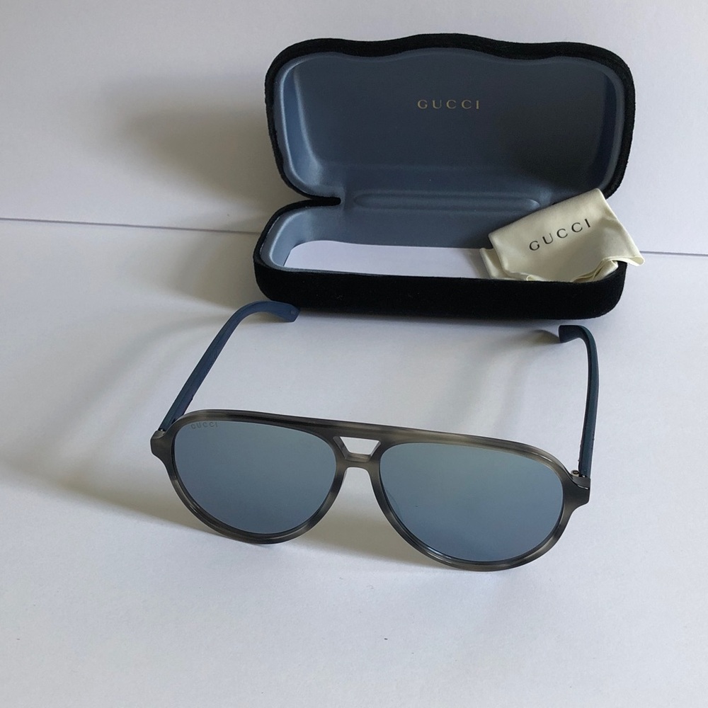 New Authentic Gucci GG0423s 010 Blue-Gray Gradient Aviator Sunglasses - Picture 5 of 15